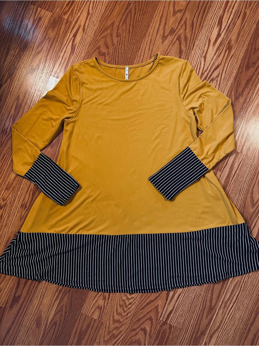 Mustard Yellow with Black & White Pin Stripe Long Sleeve Tunic Size S